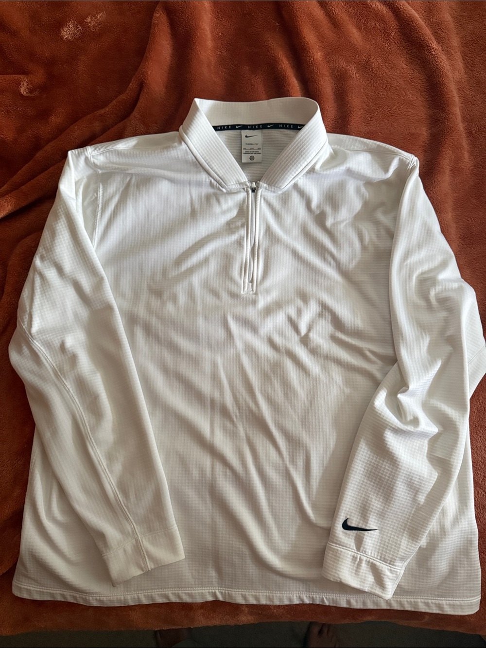 Nike White Long-Sleeve Quarter-Zip Polo with Black Swoosh